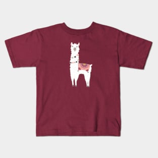 Llama in Maroon + Pink Kids T-Shirt